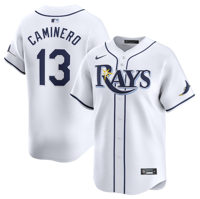 Men's Tampa Bay Rays #13 Junior Caminero White 2024 Home Limited Stitched Baseball Jersey